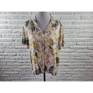 Caribbean Joe Womens Top Extra Large XL Short Sleeve Collar Yellow FLO207E